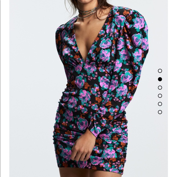 Zara v/neck floral dress with shoulder pads and side vents - Picture 5 of 11